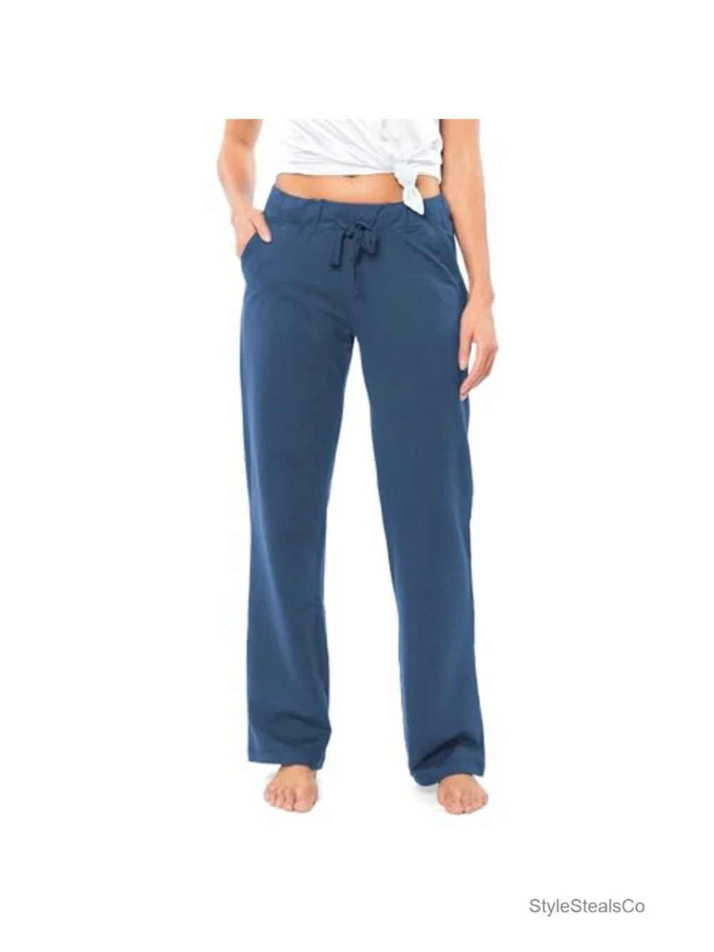 French Terry Cotton Drawstring Pajama Pants Relaxed Fit with Pockets